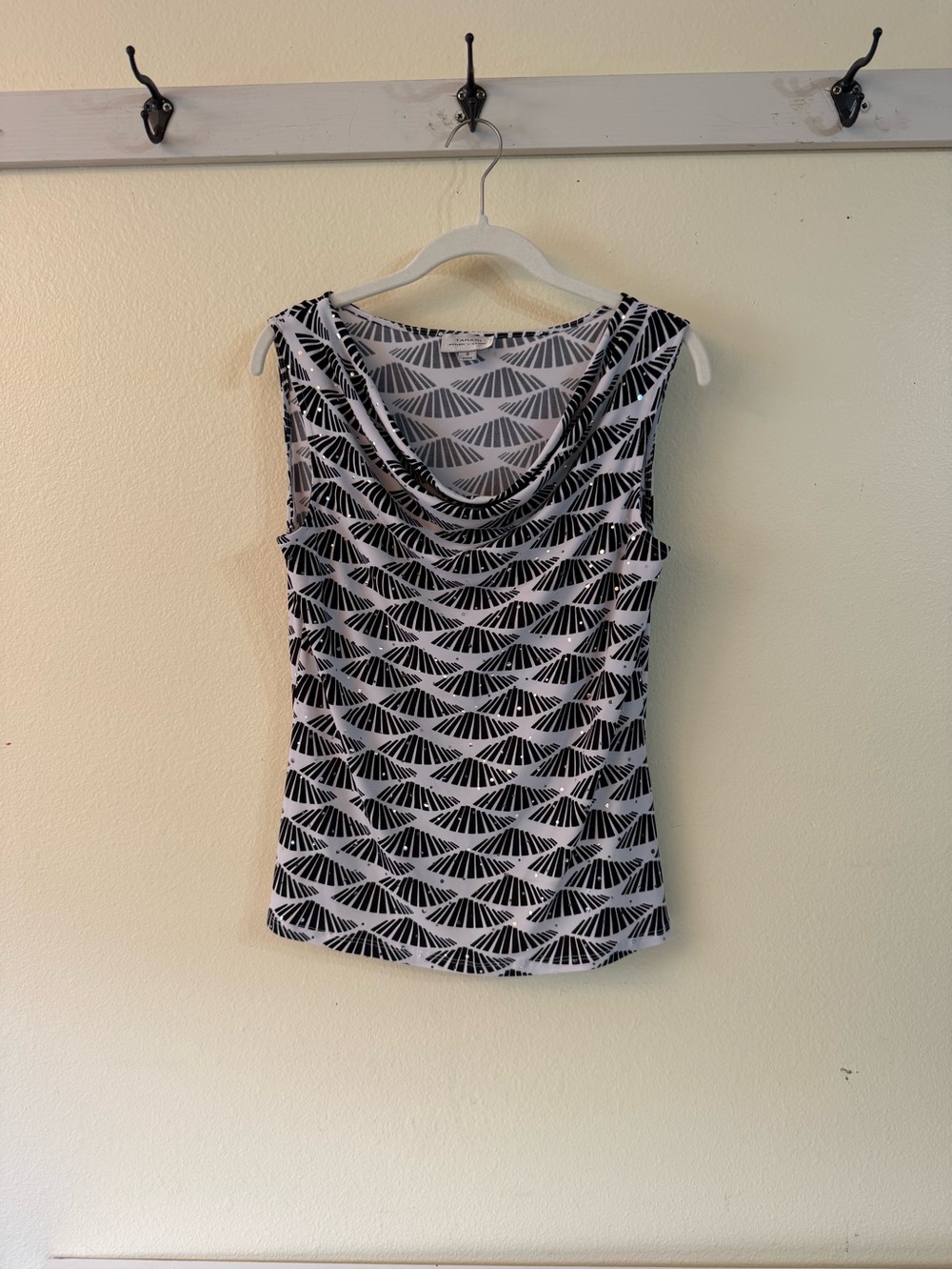 Tahari Black & White Draped Cowl Neck Camisole